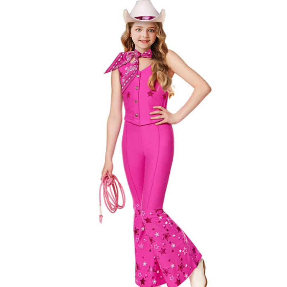 Retro Pink Cowgirl Costume Women 70s Disco Outfit with Flared Pants