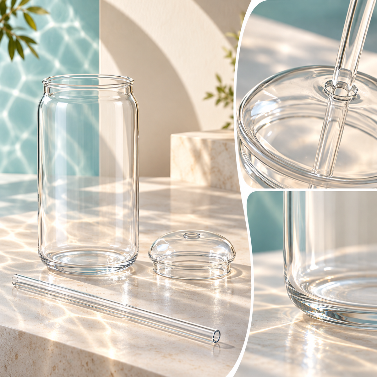 Becher Mit Deckel Glasbecher Mit Strohhalm Kalte Getränke
