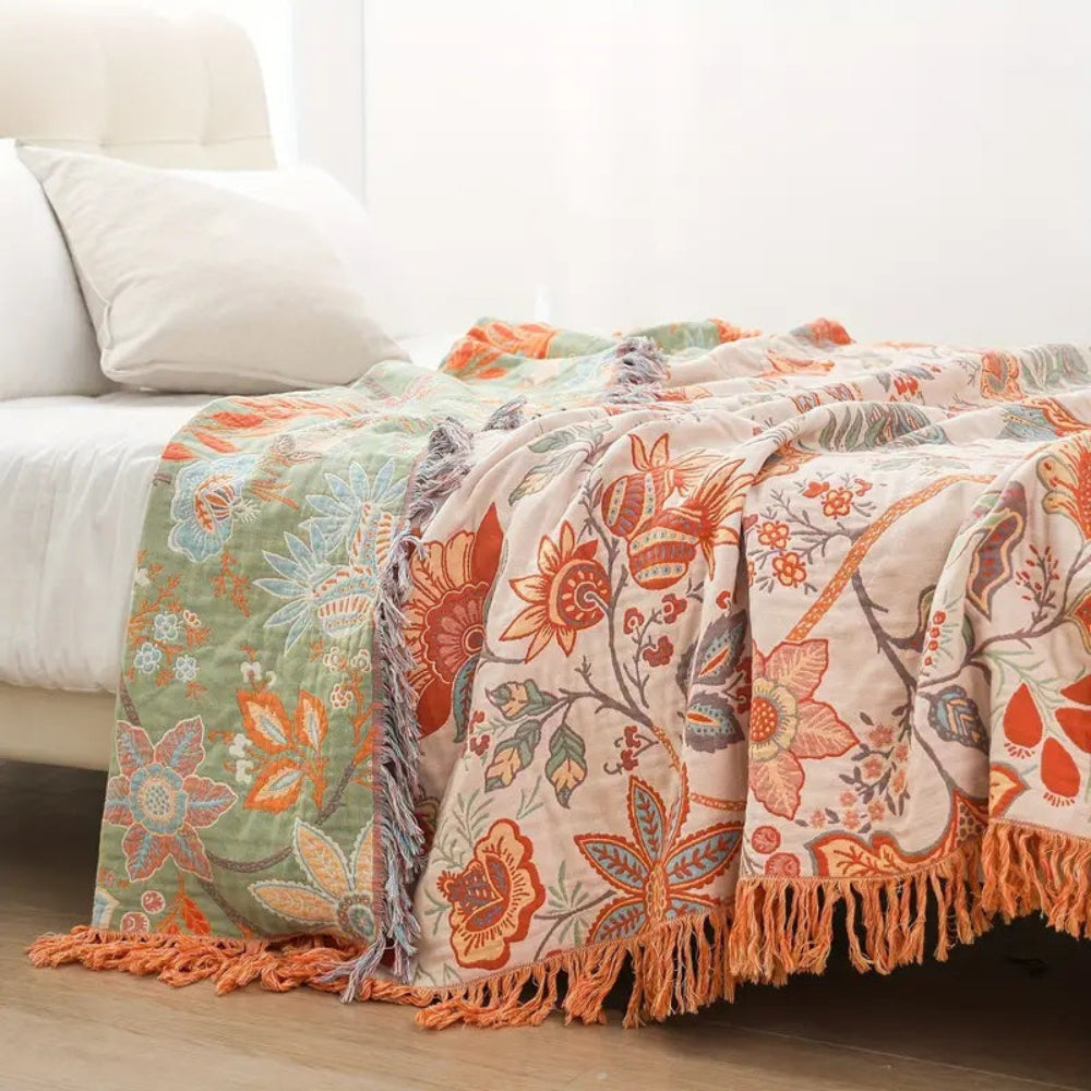 Rustic Floral Boho Blanket | 100% Cotton Floral Blanket - Image 2