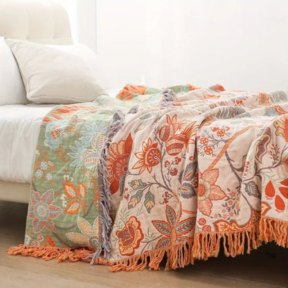 Rustic Floral Boho Blanket | 100% Cotton Floral Blanket - Image 2