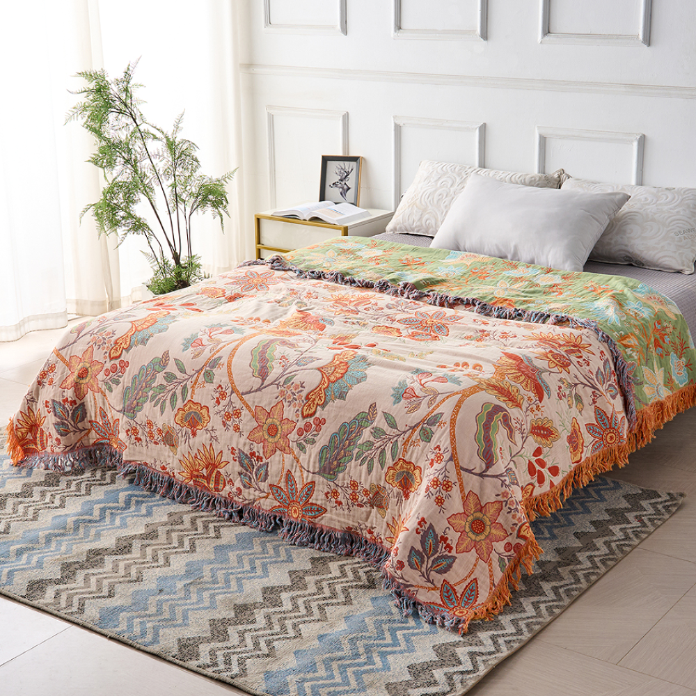 Rustic Floral Boho Blanket | 100% Cotton Floral Blanket - Image 3