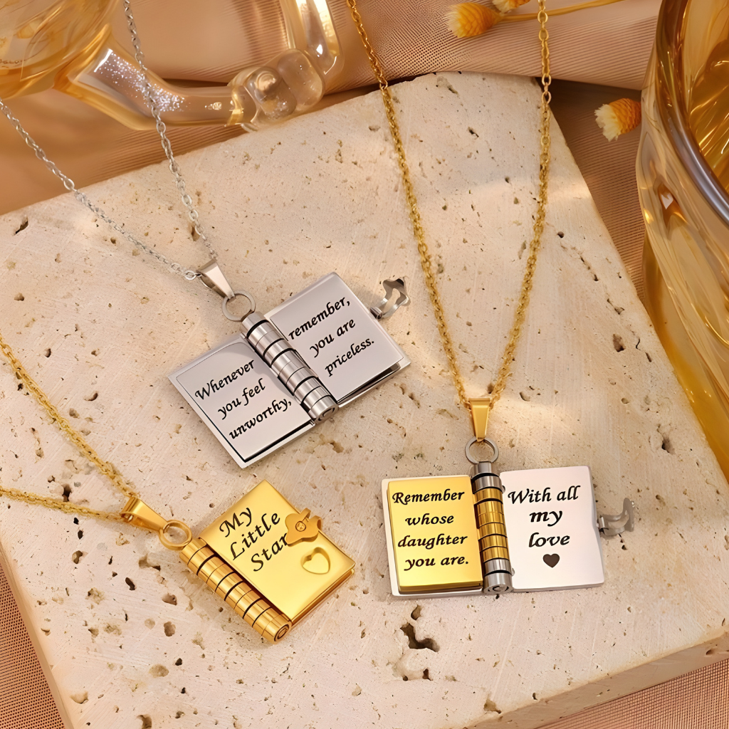 Buchanhänger Halskette Edelstahl Schmuck Geschenk Idee