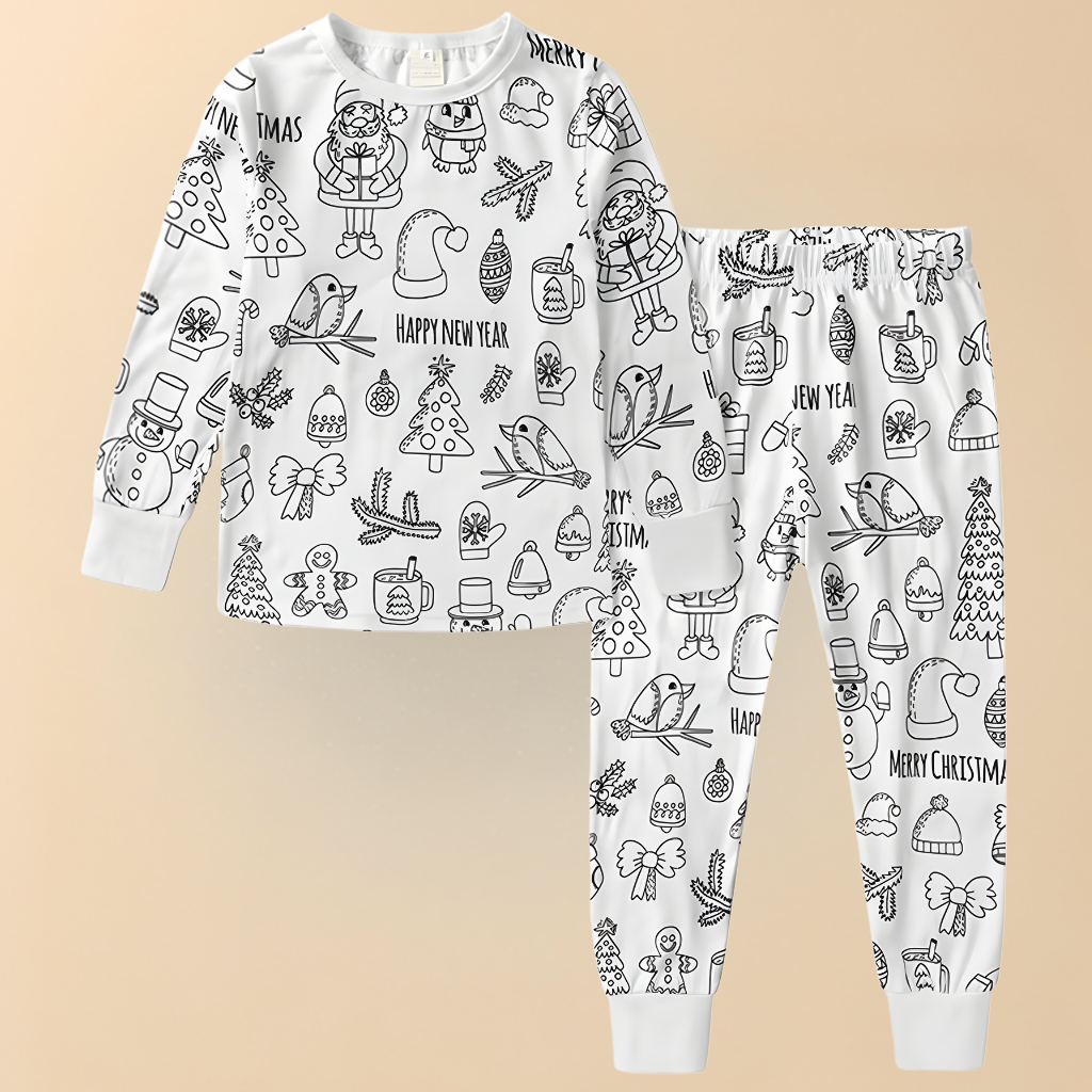 Kinder Baumwolle Schlafanzug Set Malen Weihnachts Motiv Pyjama