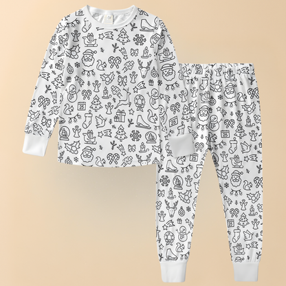 Kinder Baumwolle Schlafanzug Set Malen Weihnachts Motiv Pyjama