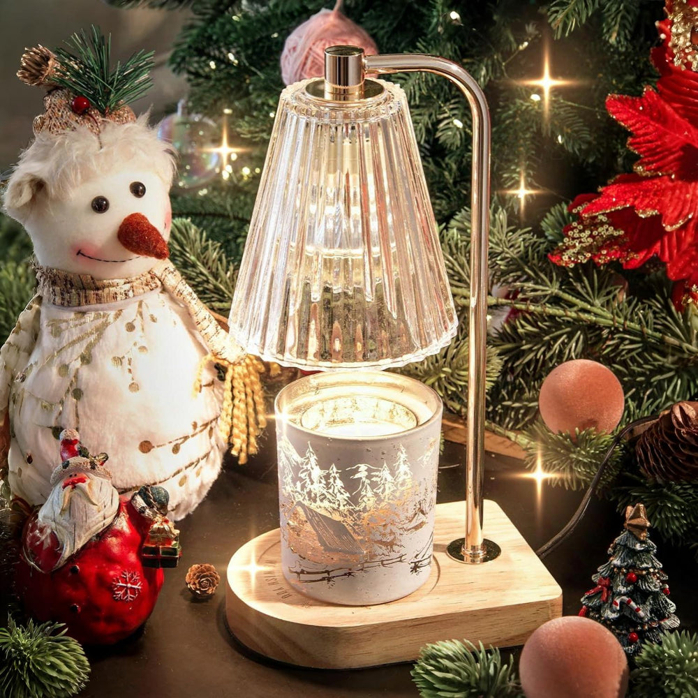 Kerzenwärmer Lampe Metall Holz Glas Tisch Dekoration