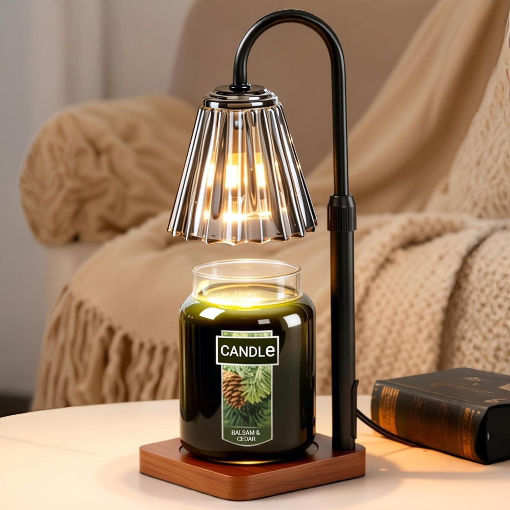 Kerzenwärmer Lampe Metall Holz Glas Tisch Dekoration