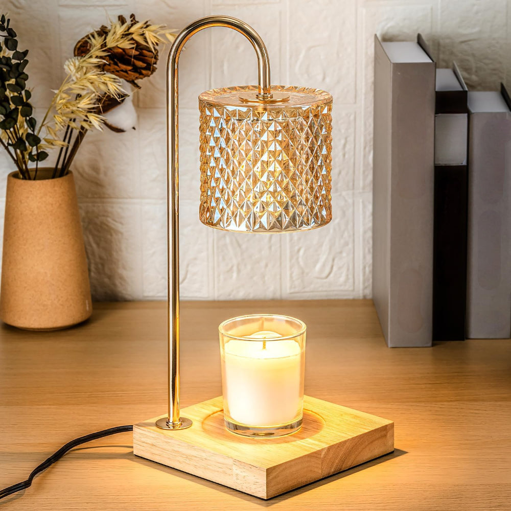 Kerzenwärmer Lampe Metall Holz Glas Tisch Dekoration