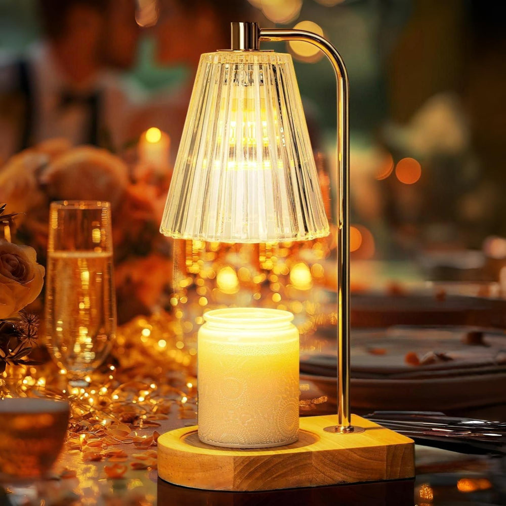 Kerzenwärmer Lampe Metall Holz Glas Tisch Dekoration