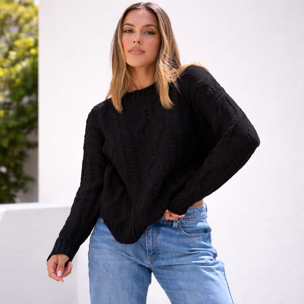 Pull oversize femme en grosse maille manches longues chaud hiver