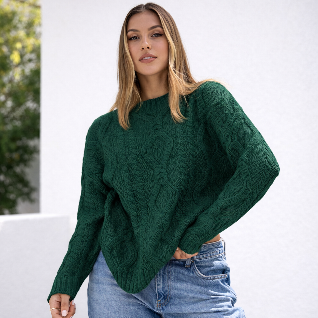 Pull oversize femme en grosse maille manches longues chaud hiver