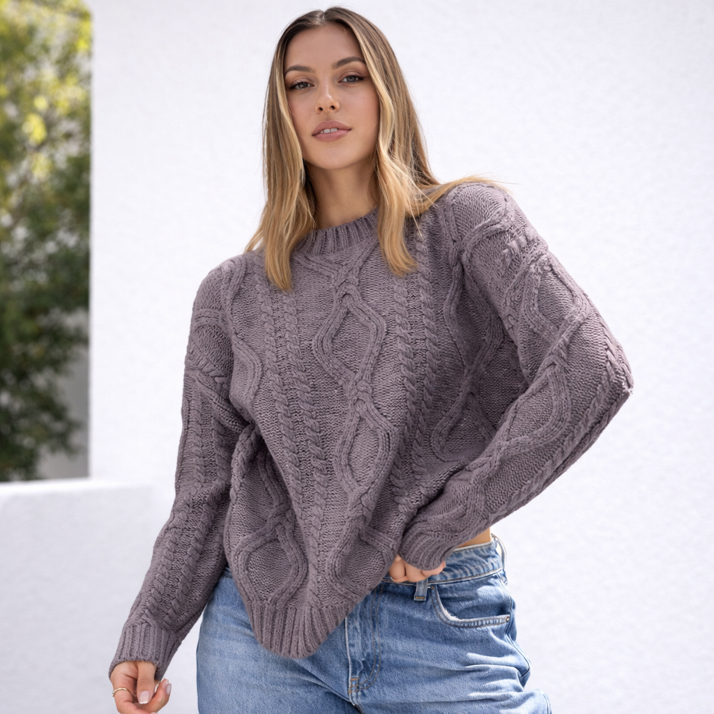 Pull oversize femme en grosse maille manches longues chaud hiver
