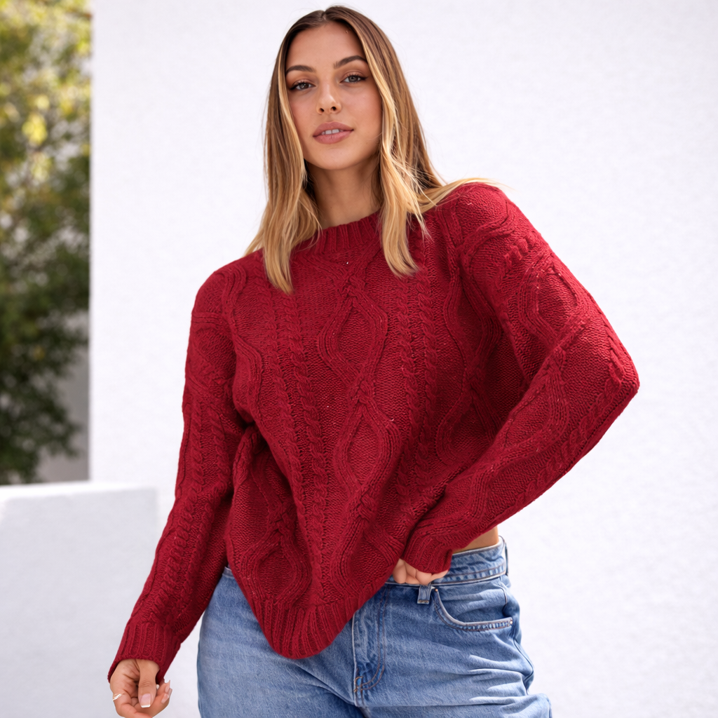Pull oversize femme en grosse maille manches longues chaud hiver
