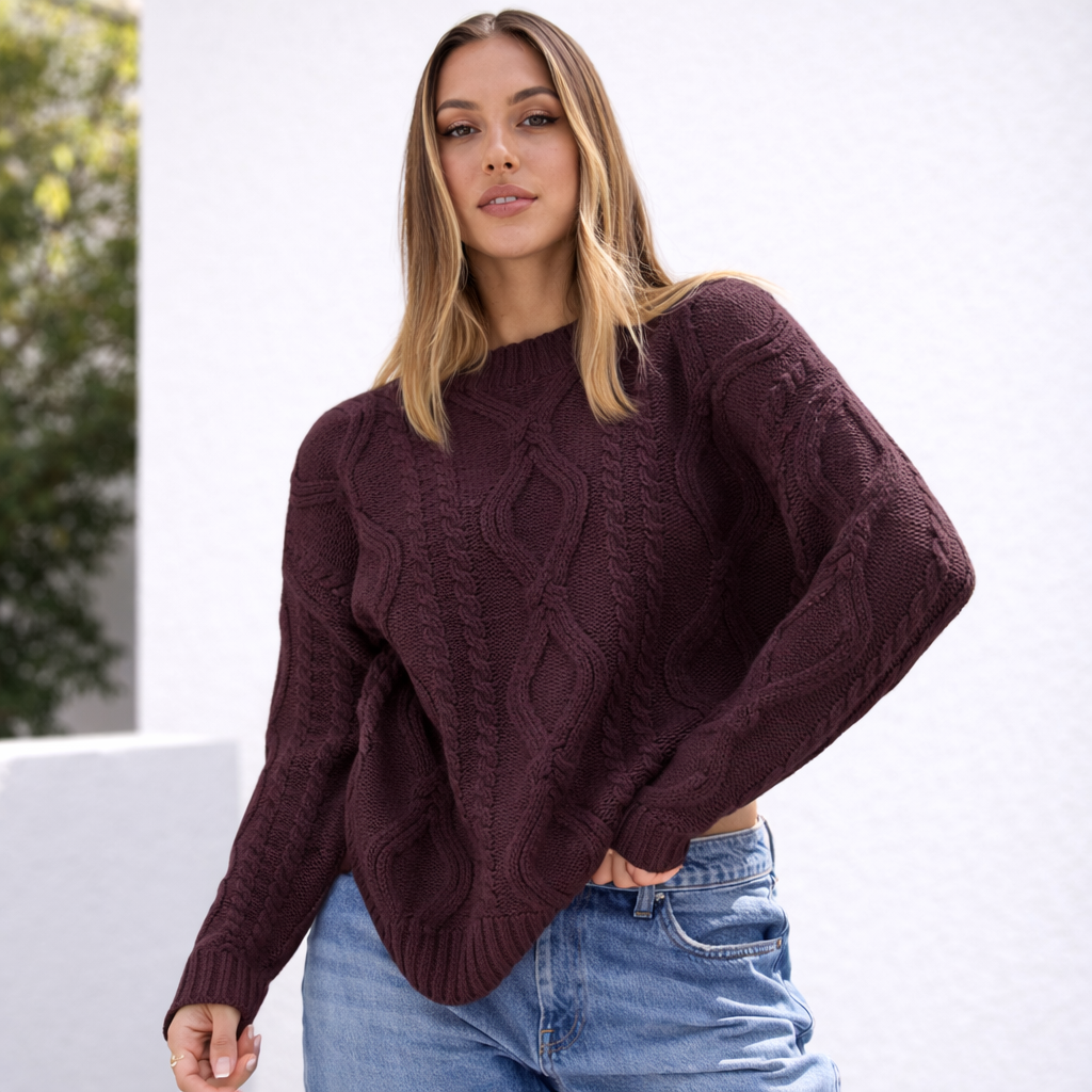 Pull oversize femme en grosse maille manches longues chaud hiver