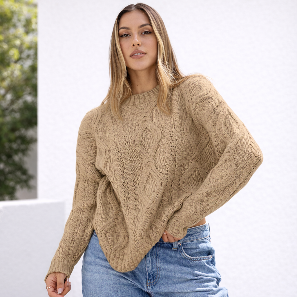 Pull oversize femme en grosse maille manches longues chaud hiver