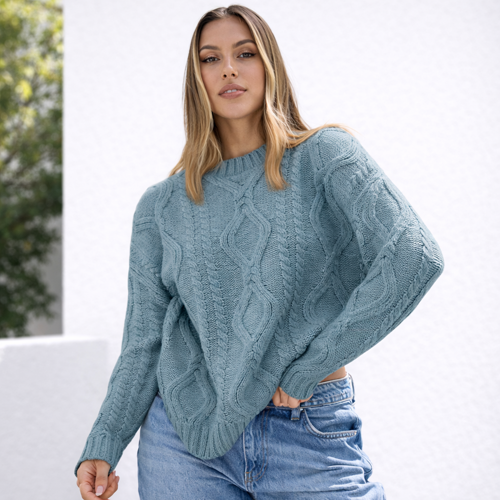 Pull oversize femme en grosse maille manches longues chaud hiver