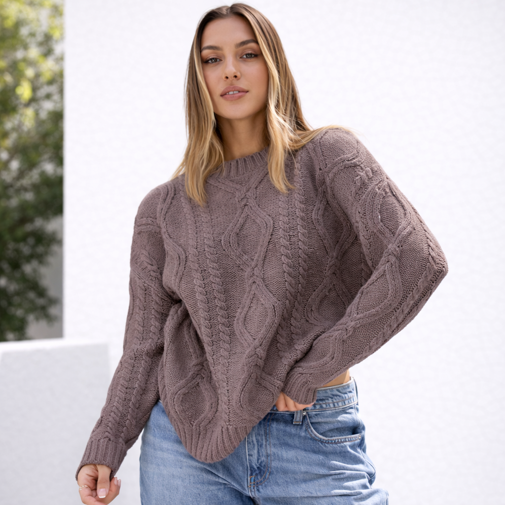 Pull oversize femme en grosse maille manches longues chaud hiver