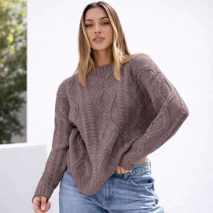 Pull oversize femme en grosse maille manches longues chaud hiver