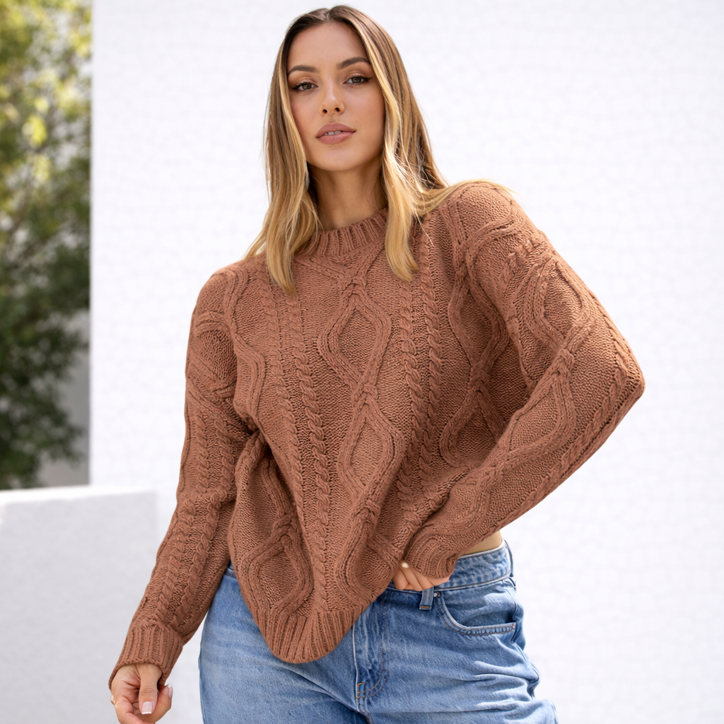 Pull oversize femme en grosse maille manches longues chaud hiver