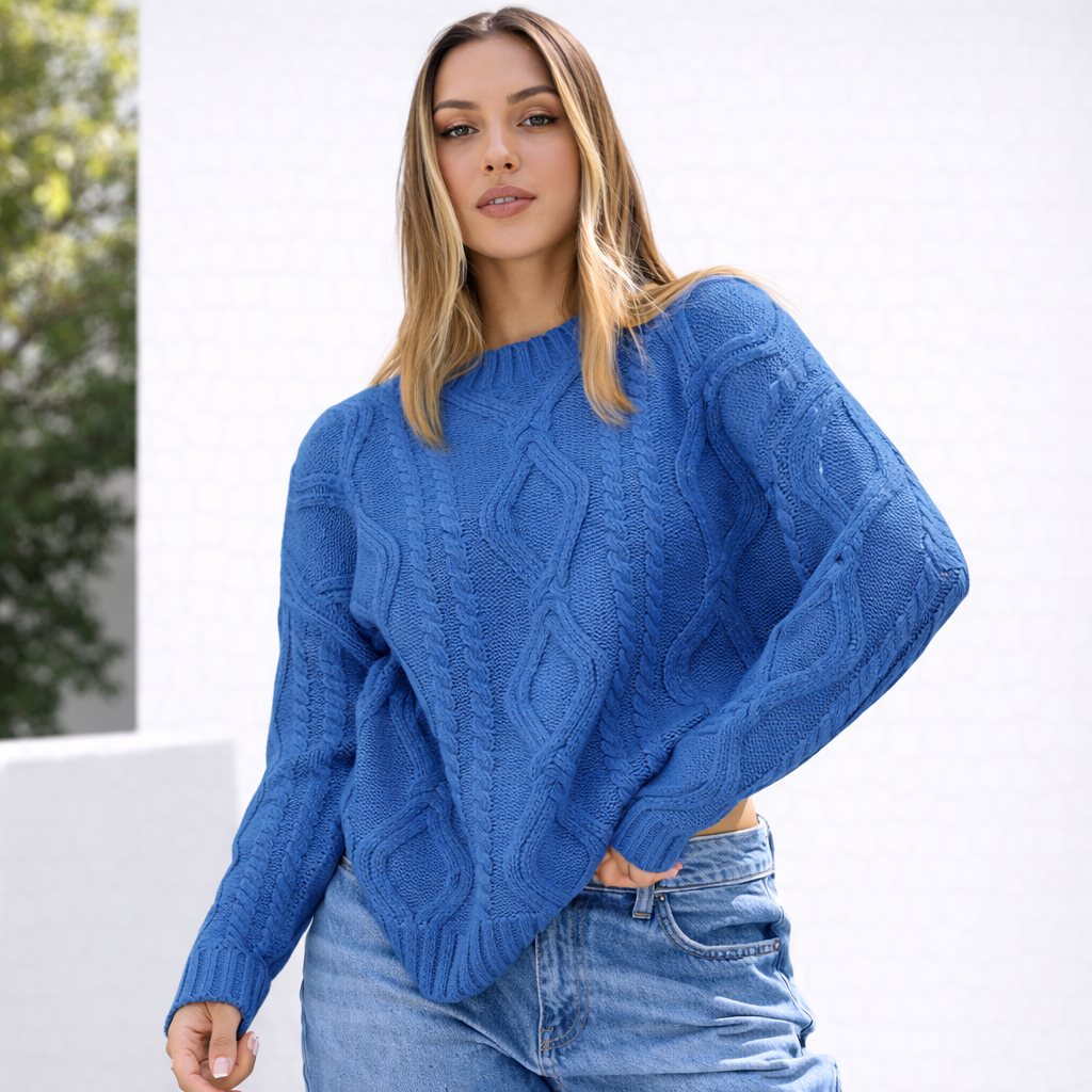 Pull oversize femme en grosse maille manches longues chaud hiver