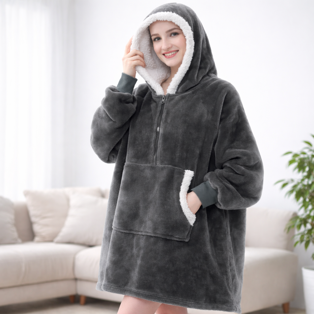 Damen Kuschel Hoodie Decke Oversize Warm Lang Alltag