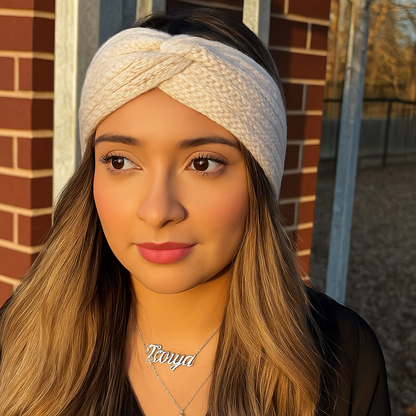 Geripptes Strick Stirnband Damen Winter Warmes Ohrband Set