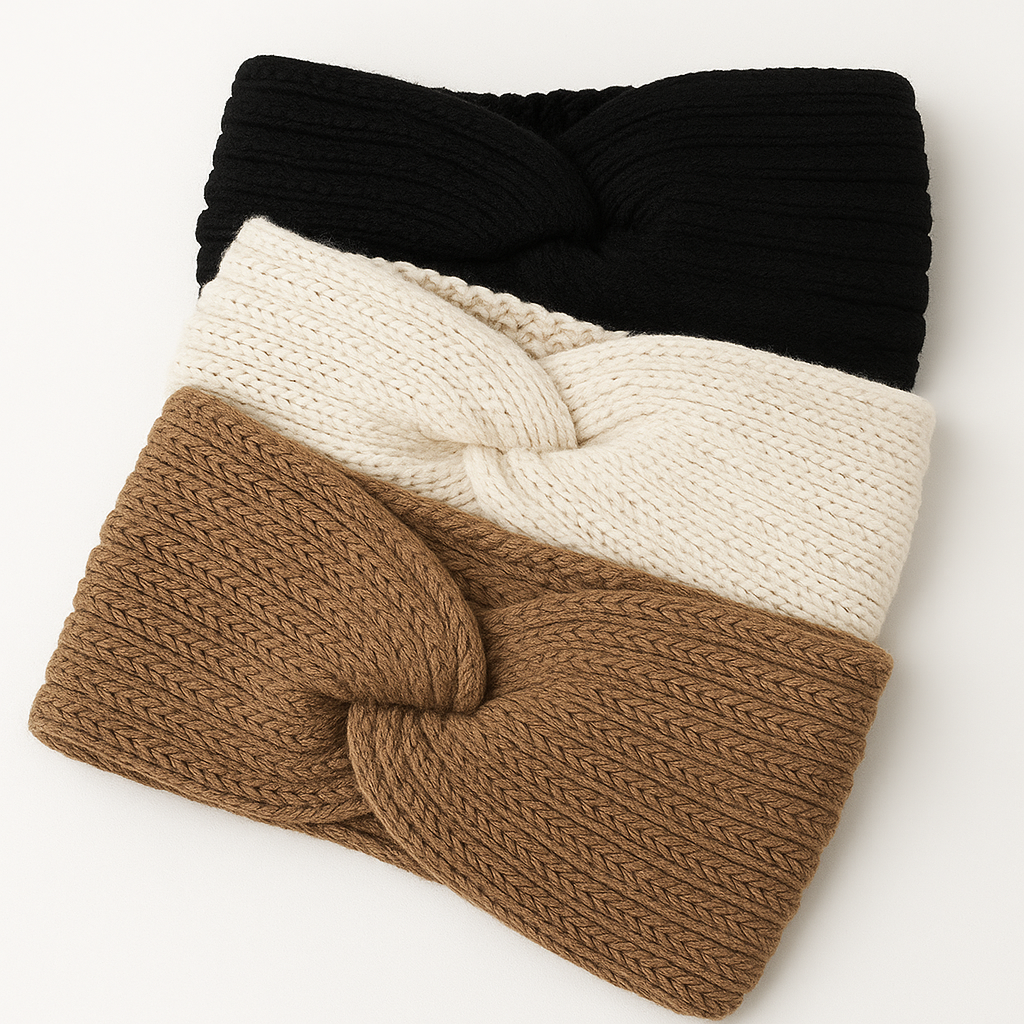 Geripptes Strick Stirnband Damen Winter Warmes Ohrband Set