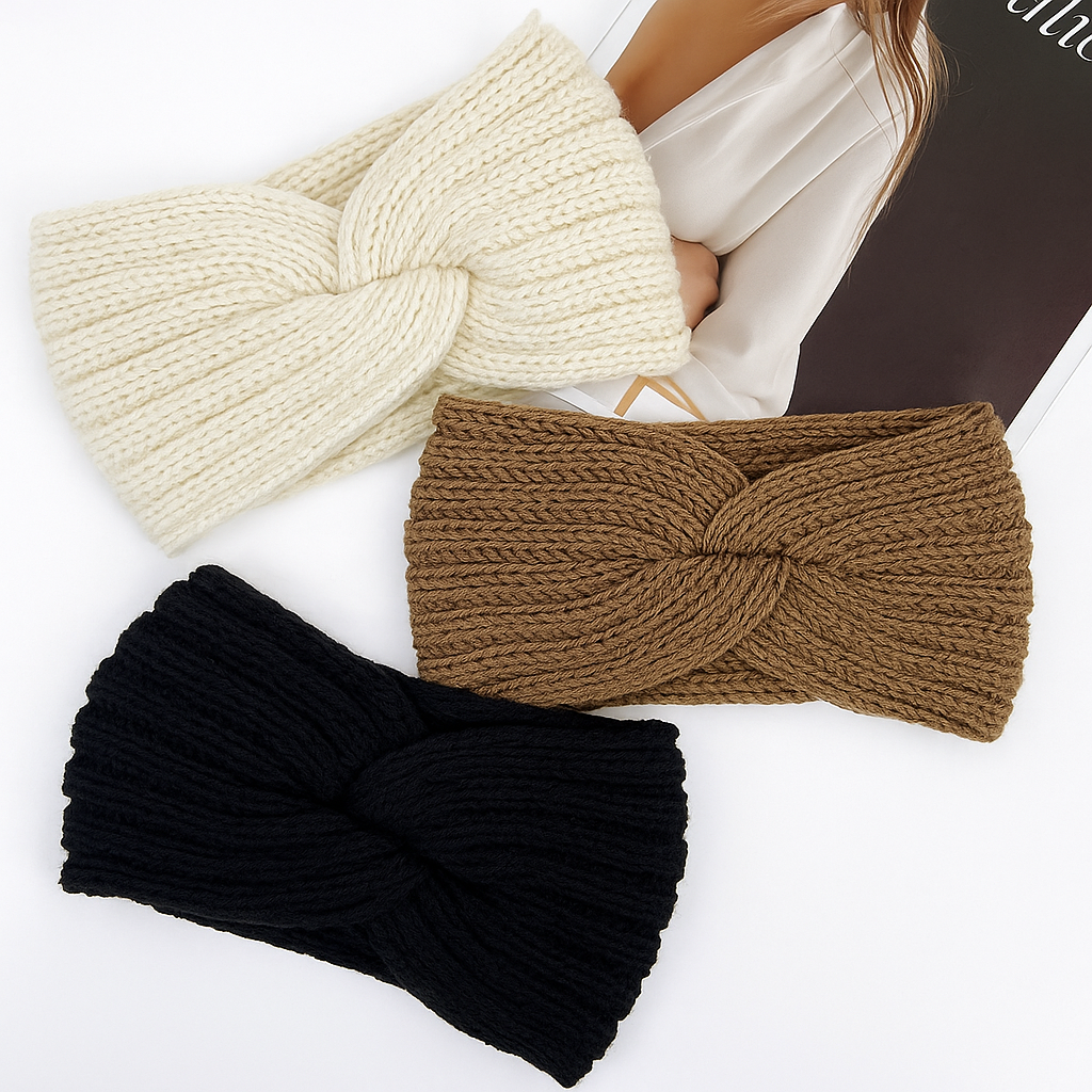 Geripptes Strick Stirnband Damen Winter Warmes Ohrband Set