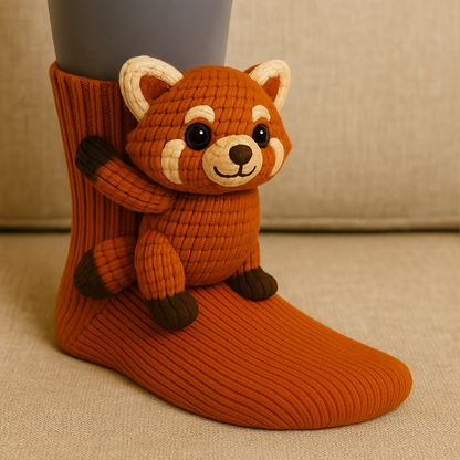 Haussocken rutschfest warm Plüsch Mikrofaser 3D Tiermotiv Unisex