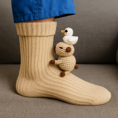 Haussocken rutschfest warm Plüsch Mikrofaser 3D Tiermotiv Unisex