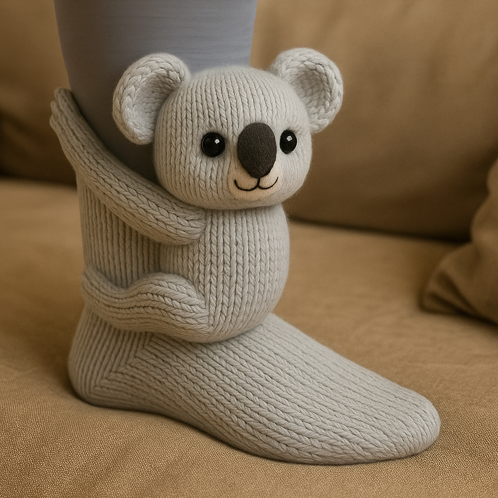 Haussocken rutschfest warm Plüsch Mikrofaser 3D Tiermotiv Unisex