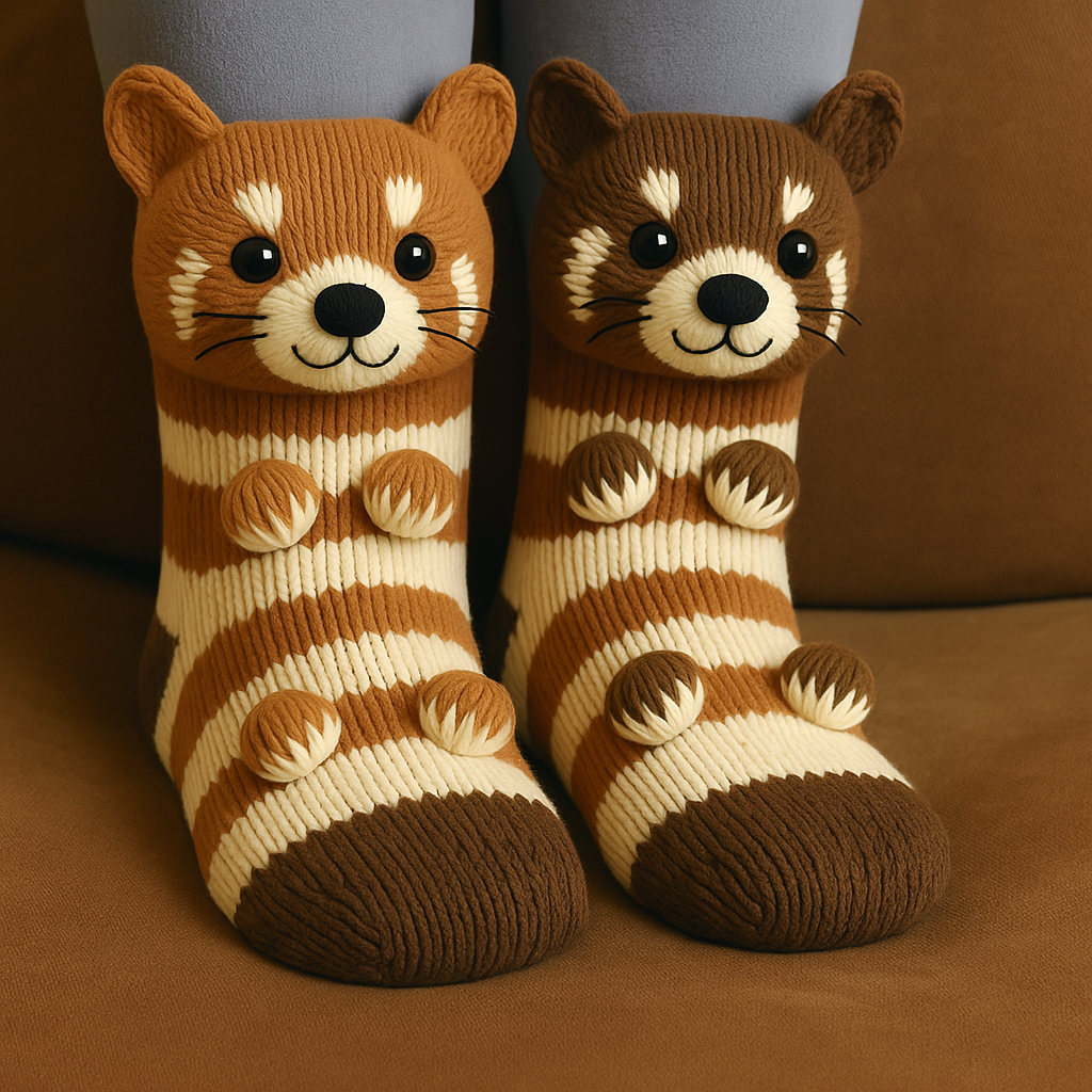 Haussocken rutschfest warm Plüsch Mikrofaser 3D Tiermotiv Unisex