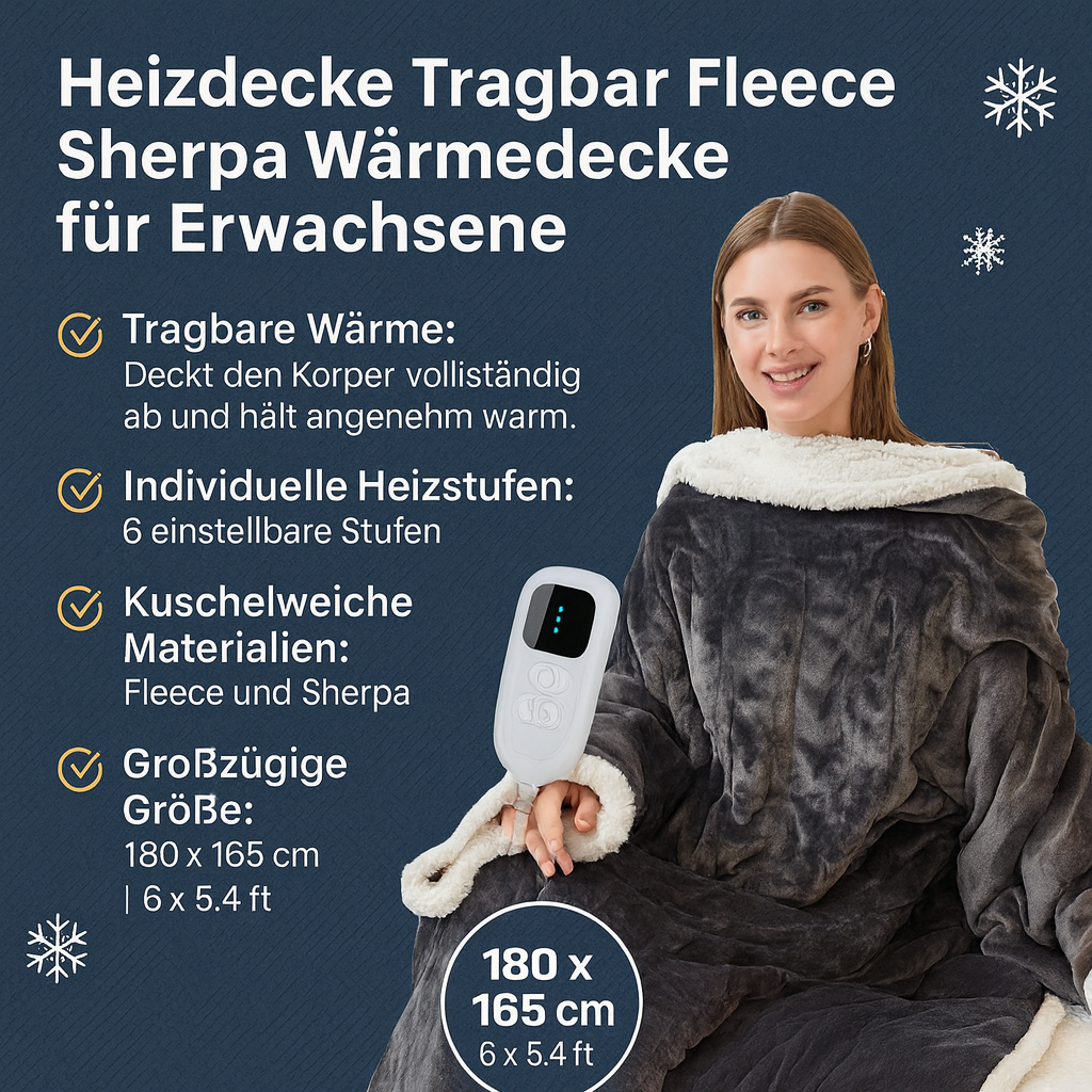 Heizdecke Tragbar Fleece Sherpa Wärmedecke Erwachsene