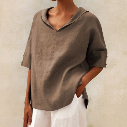 Damen Bluse Locker V Ausschnitt Freizeit Oberteil
