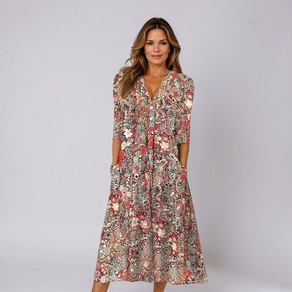 Robe femme motif floral col en V poches décontractée