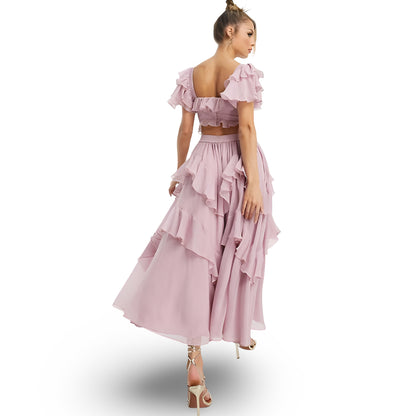 Damen Kleid Rüschen Zweiteiler Festlich Party Outfit
