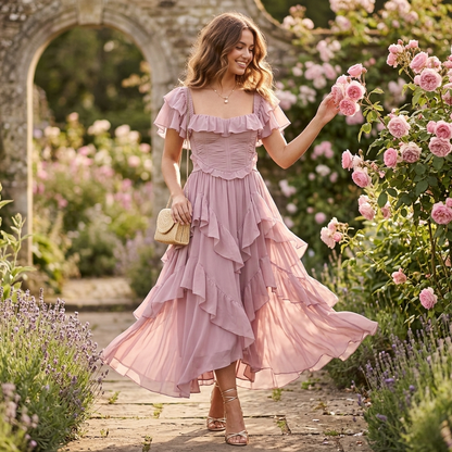 Damen Kleid Rüschen Zweiteiler Festlich Party Outfit
