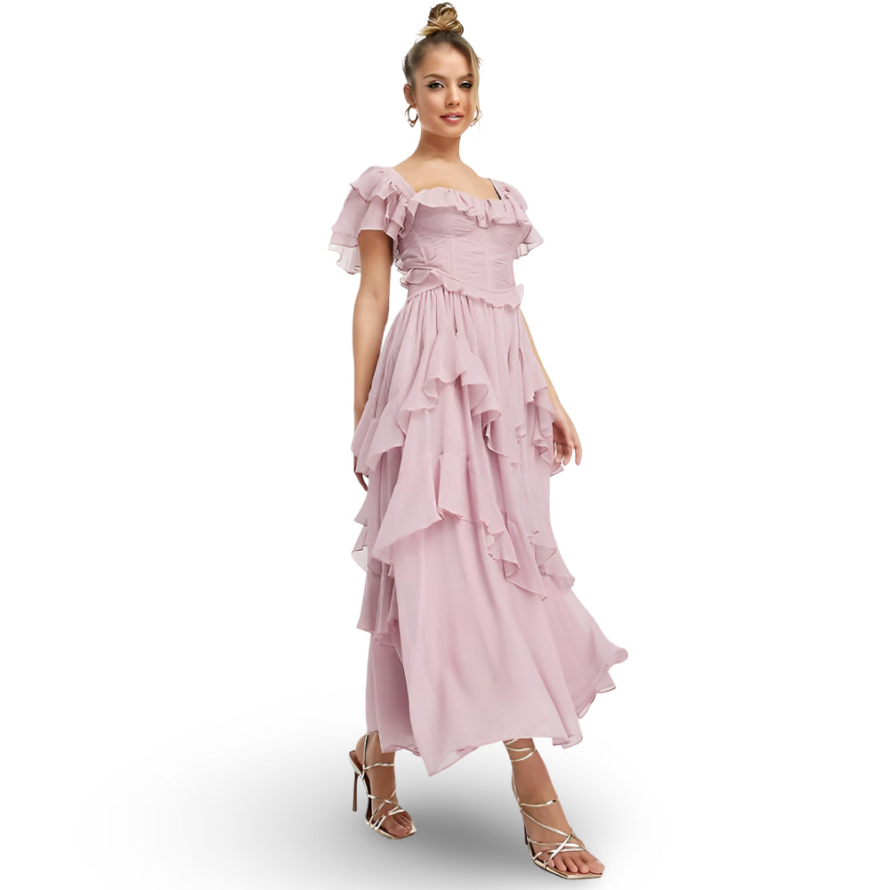 Damen Kleid Rüschen Zweiteiler Festlich Party Outfit