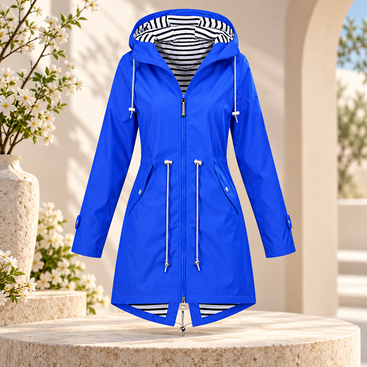 Damen Lange Modische Regenjacke Mit Kapuze | Regenjacke