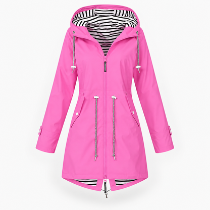 Damen Lange Modische Regenjacke Mit Kapuze | Regenjacke