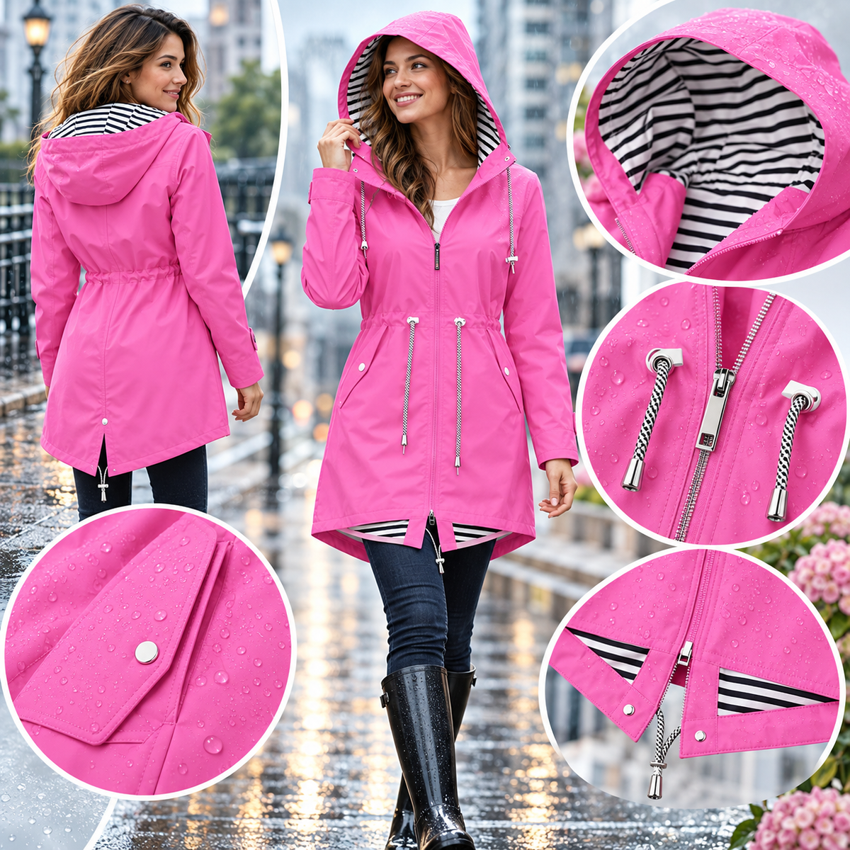 Damen Lange Modische Regenjacke Mit Kapuze | Regenjacke