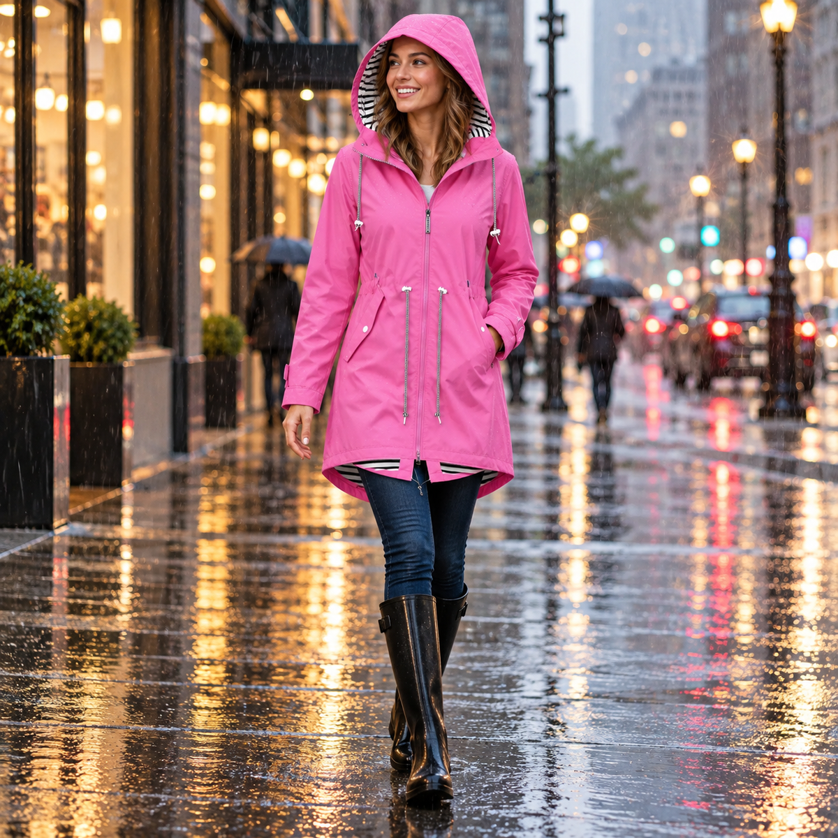Damen Lange Modische Regenjacke Mit Kapuze | Regenjacke