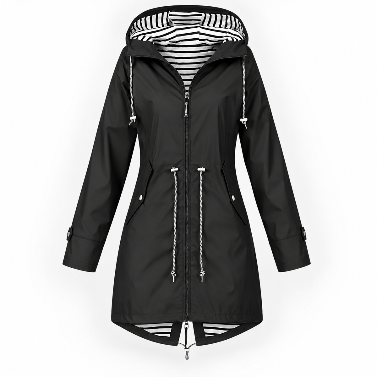Damen Lange Modische Regenjacke Mit Kapuze | Regenjacke