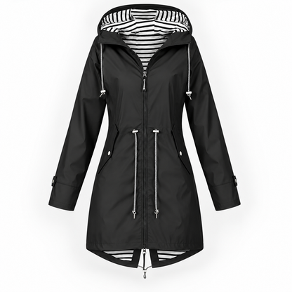 Damen Lange Modische Regenjacke Mit Kapuze | Regenjacke