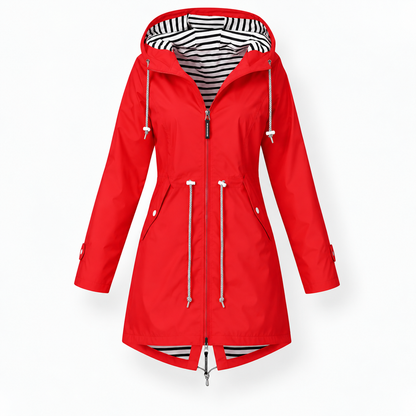 Damen Lange Modische Regenjacke Mit Kapuze | Regenjacke