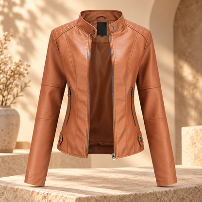 Damen Modische Lederjacke Mit Langen ärmeln