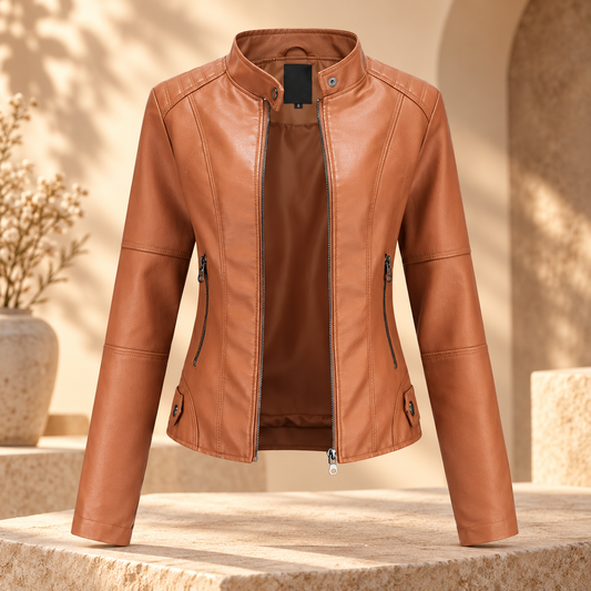 Damen Modische Lederjacke Mit Langen ärmeln
