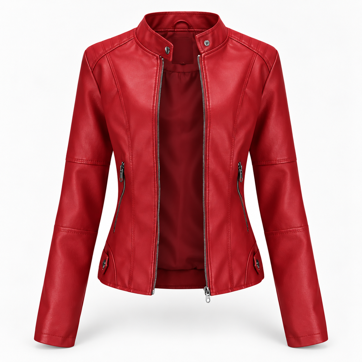 Damen Modische Lederjacke Mit Langen ärmeln