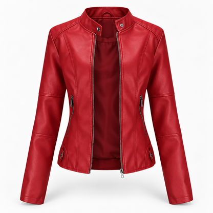 Damen Modische Lederjacke Mit Langen ärmeln