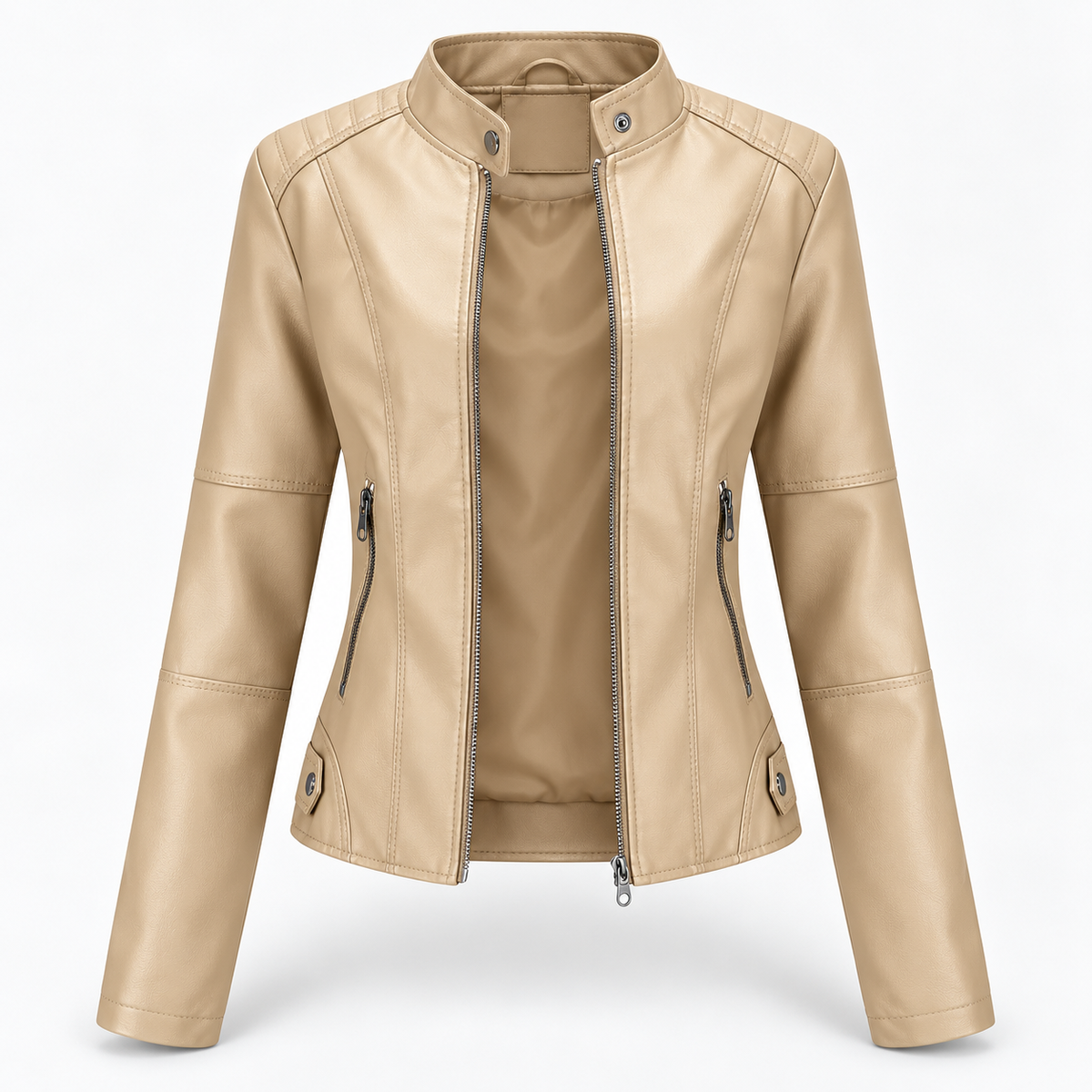 Damen Modische Lederjacke Mit Langen ärmeln