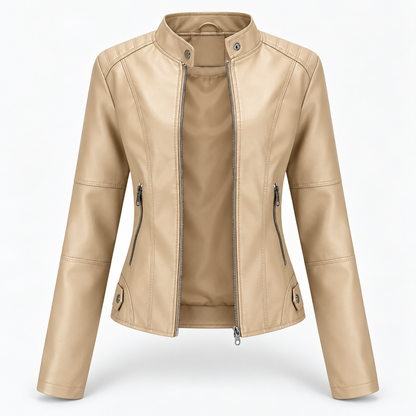 Damen Modische Lederjacke Mit Langen ärmeln